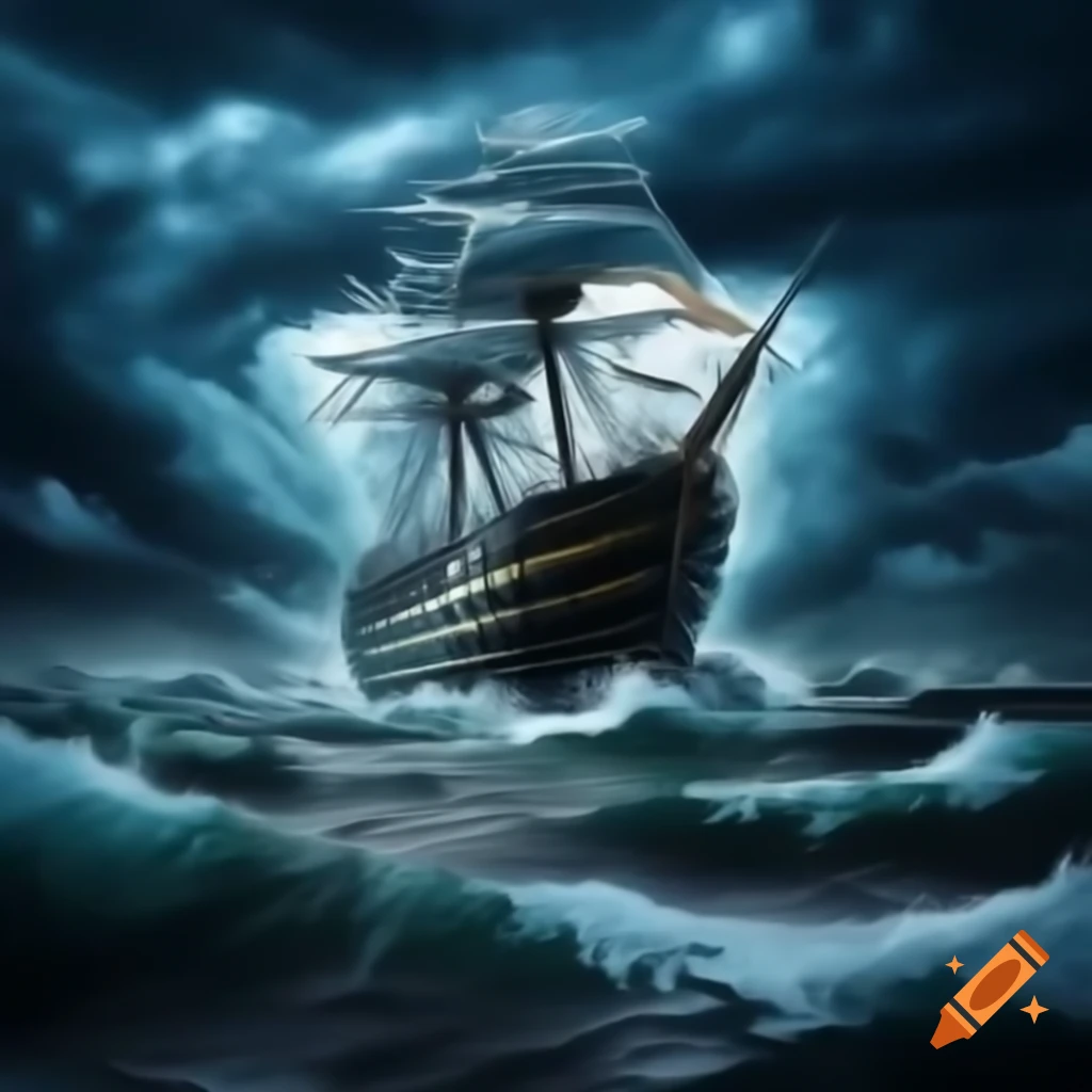 Ship battling stormy seas