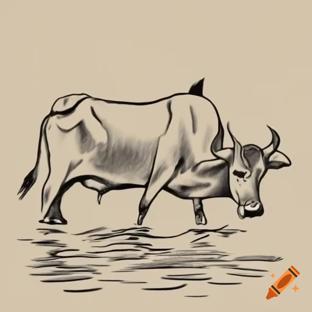 Ox drinking from river