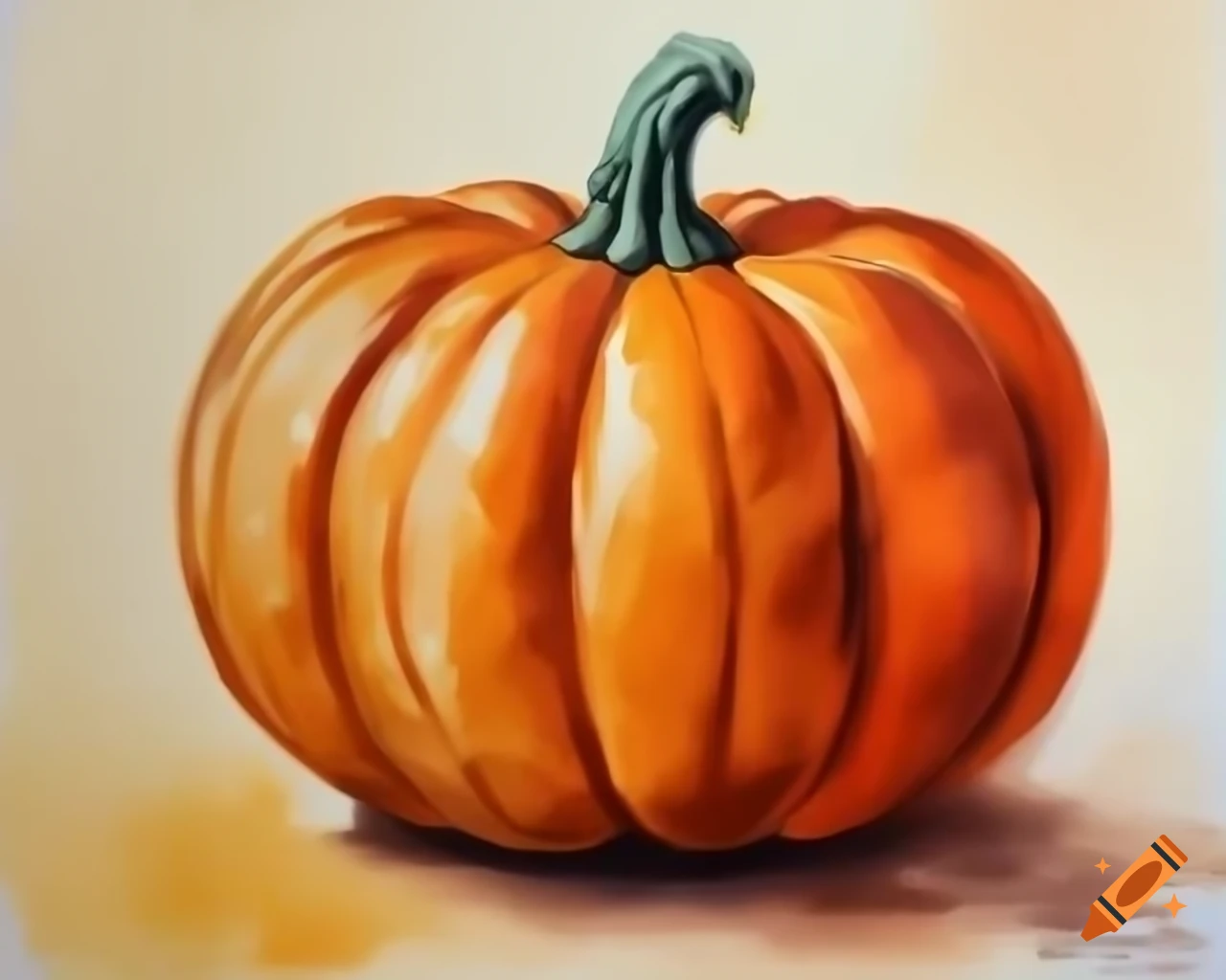 Watercolor Halloween pumpkin in shades of brown, orange, and gold in storybook style