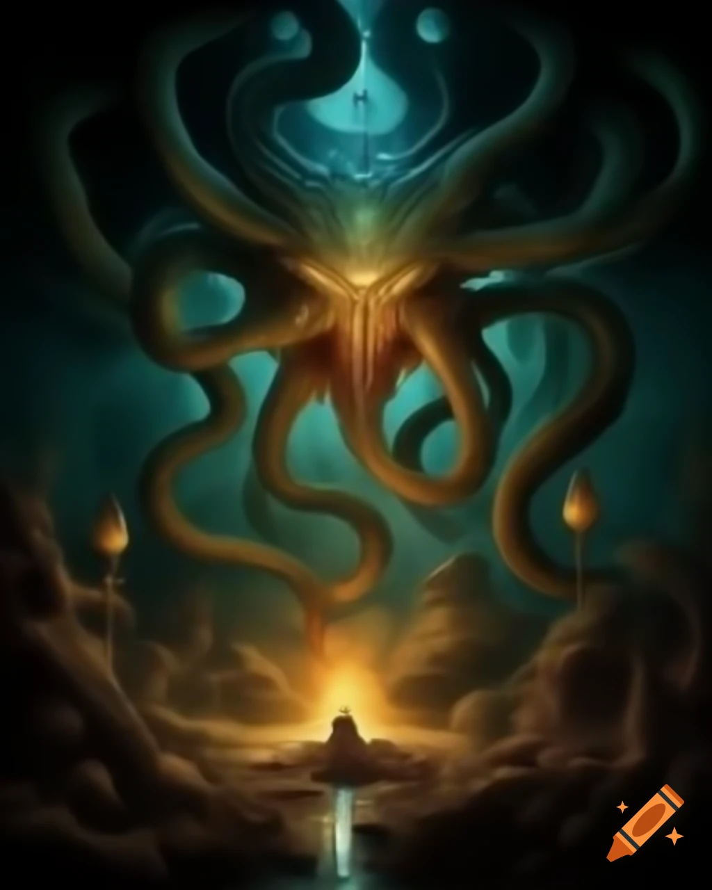 Surreal fantasy illustration in strange style by Greg Rutkowski