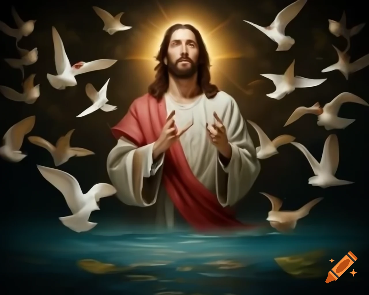 Mosaic of Jesus surrounded by birds and water by Svetoslav Roerich