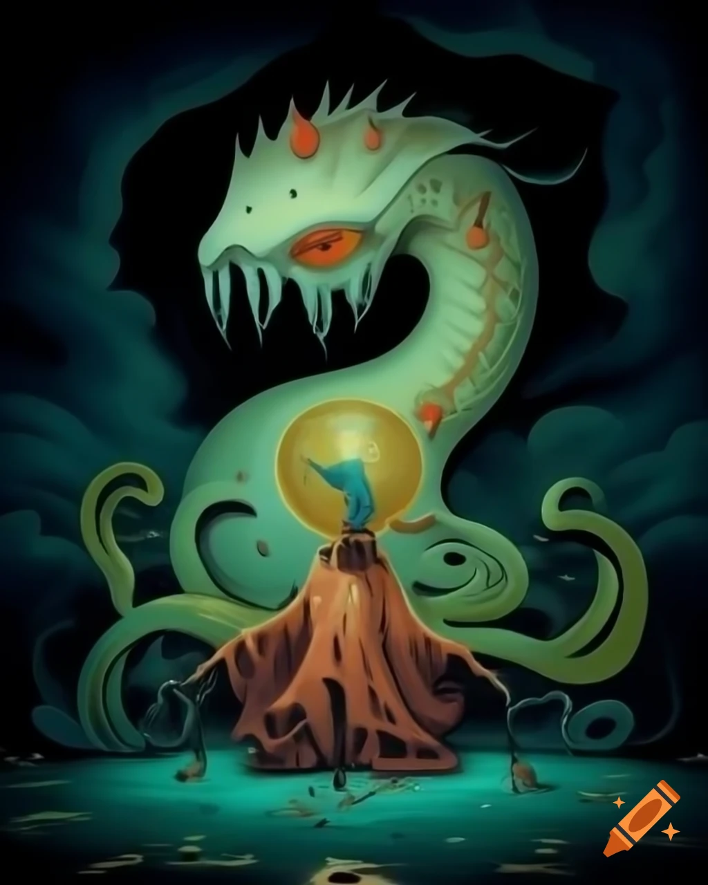 Surreal fantasy illustration in strange style by Greg Rutkowski
