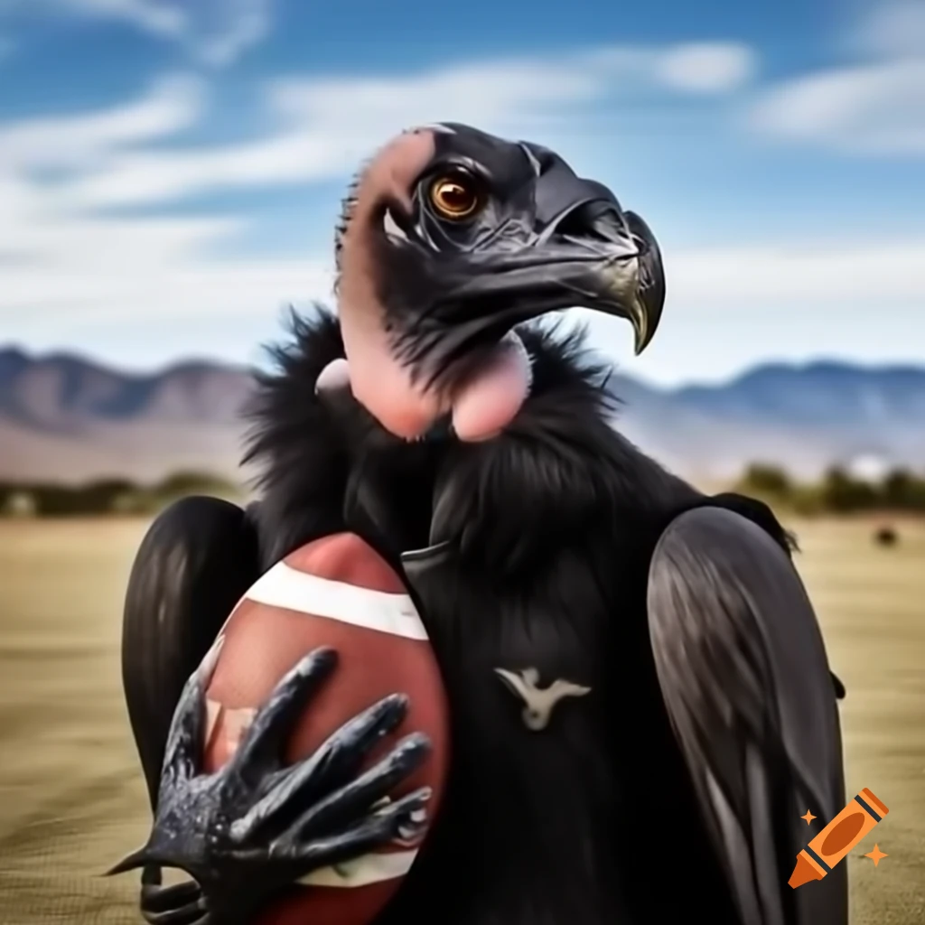 Fantasy football logo featuring black Californian condor holding football with mountains