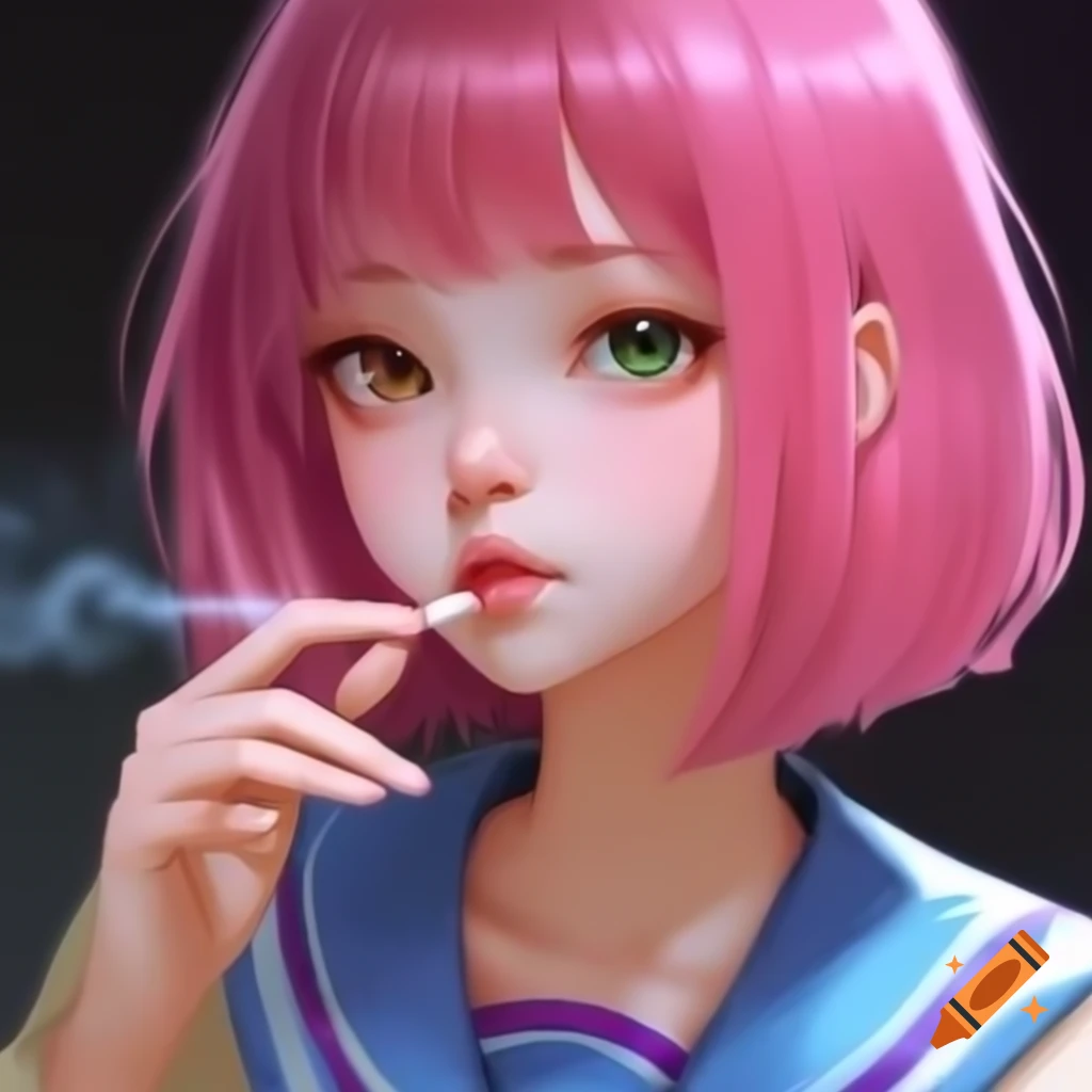 Anime girl with pink hair in a stylized pose