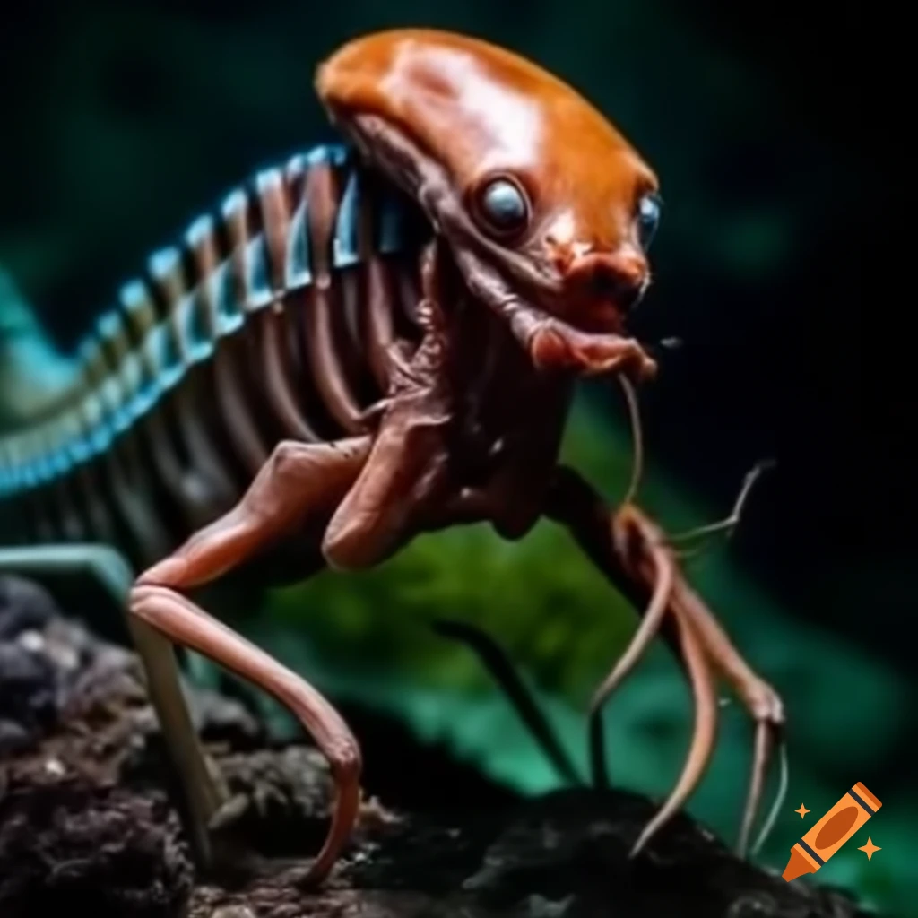 Human female xenomorph worker in deep mining spandex suit with centipede features