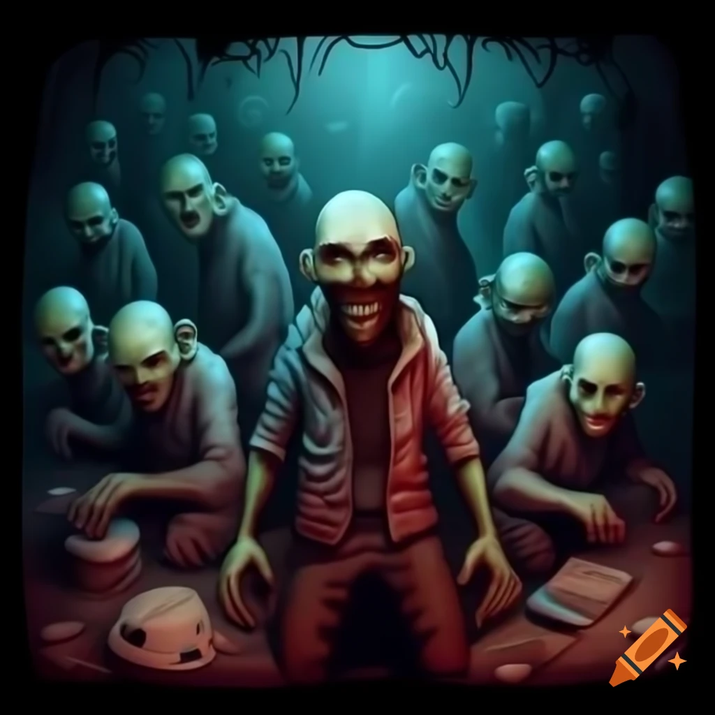 Eerie scene of zombies engaged in work