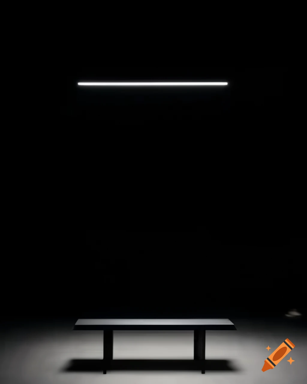 Black studio scene with minimalist table and lighting