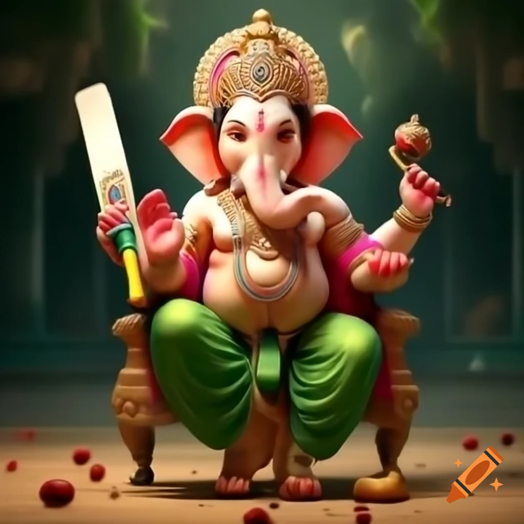 Lord Ganesh playing cricket