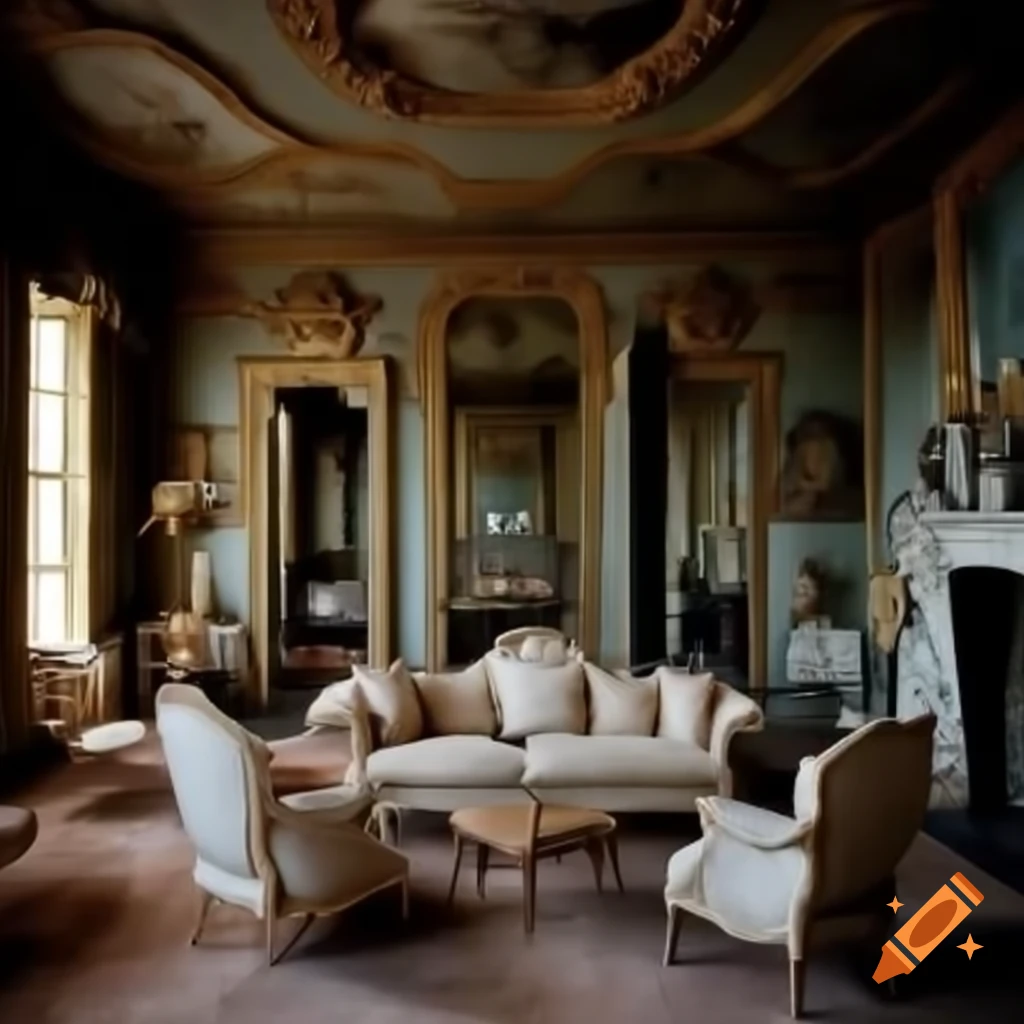 Abandoned and destroyed Louis XV style living room
