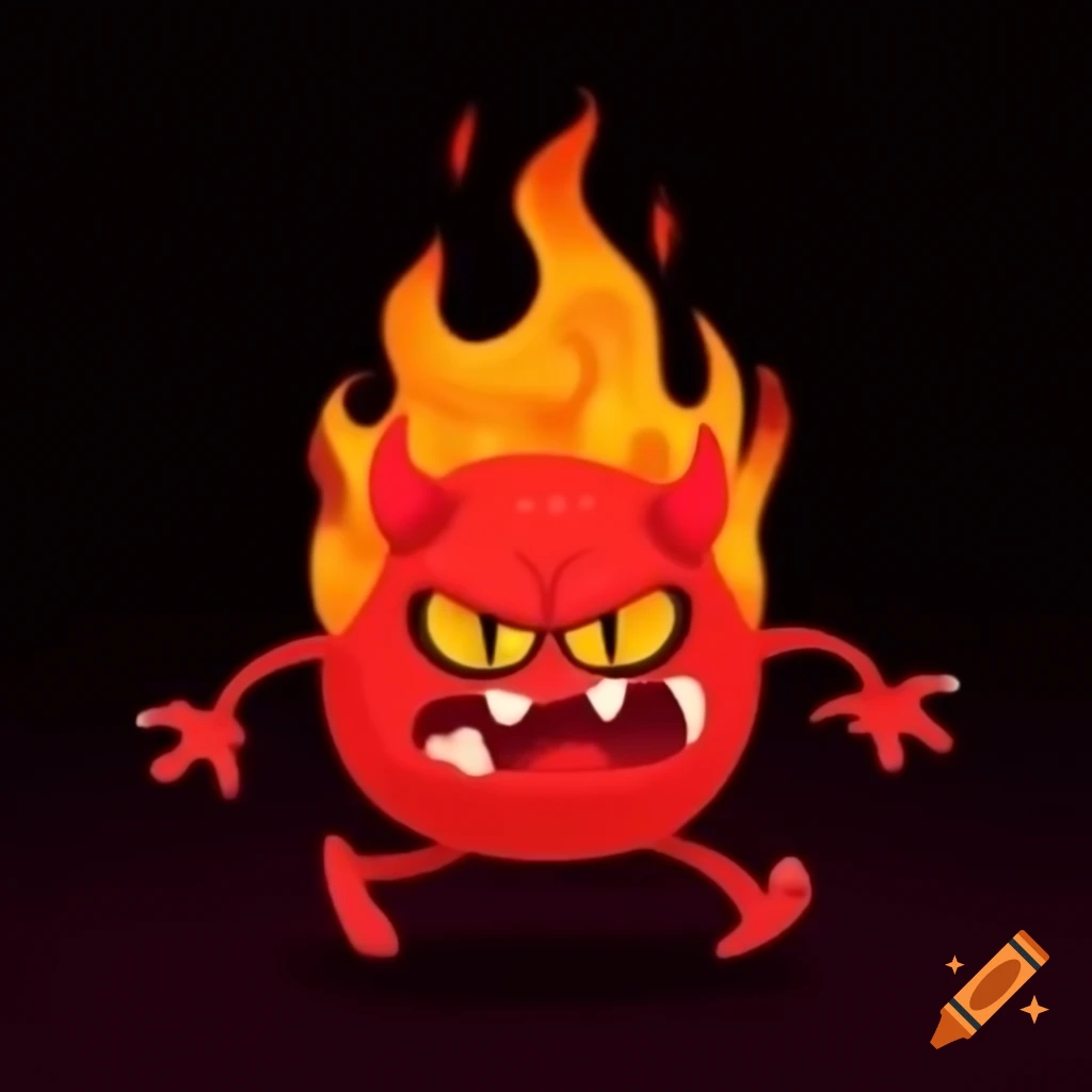 Playful devil imp surrounded by flames