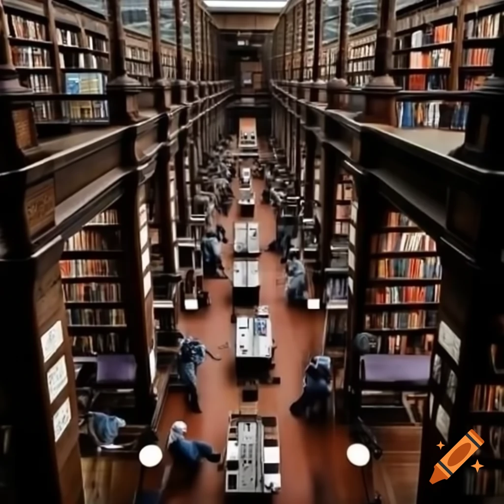 Local library filled with people engaged in reading and studying