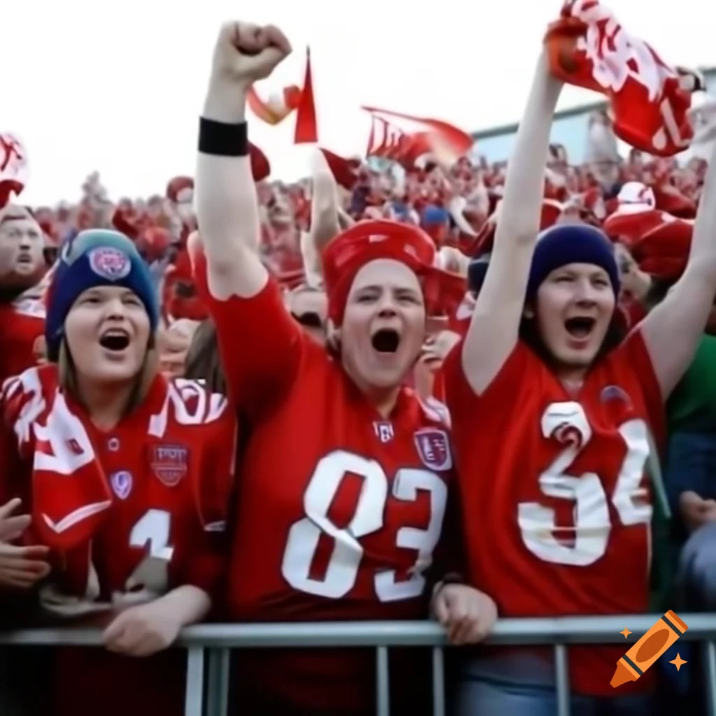 Fans cheering for the Welsh Tract Druids NFL team