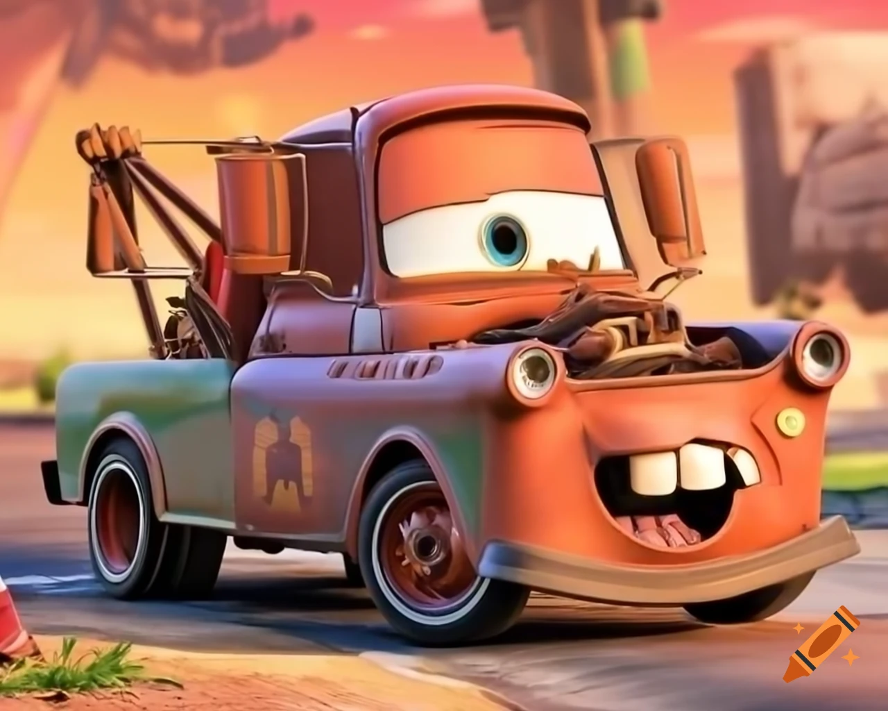 Tow Mater character eating pistachio nuts