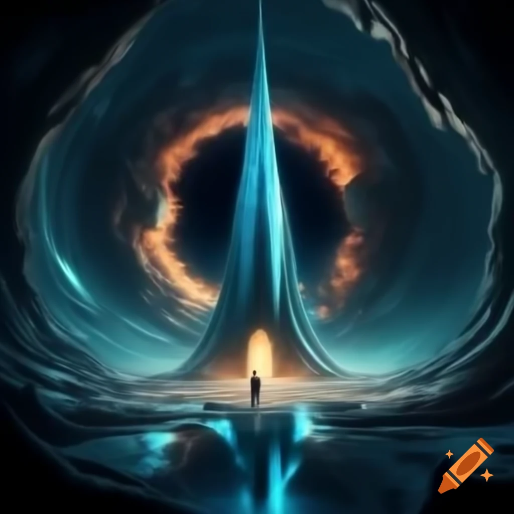 Futuristic wormhole cyborg spire beyond portal