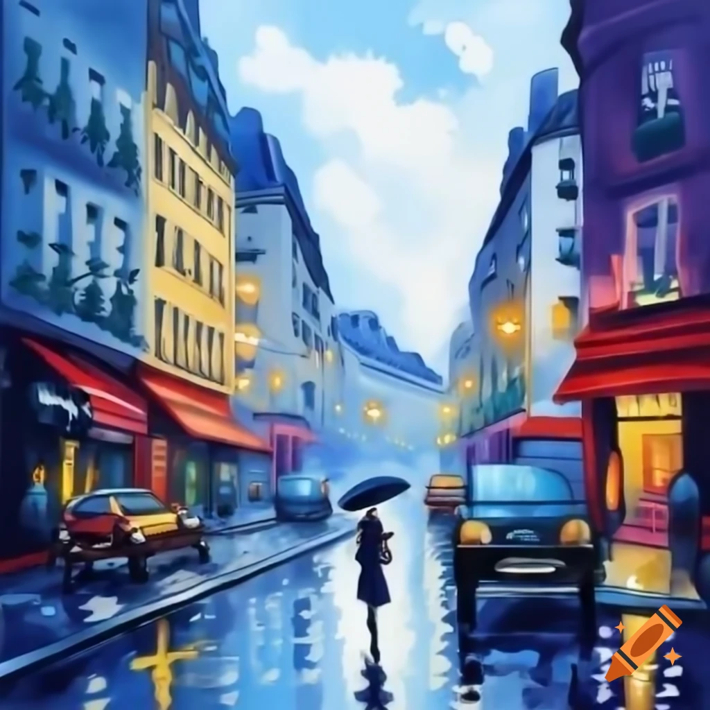 Rainy scene in Paris, capturing the ambiance of the city