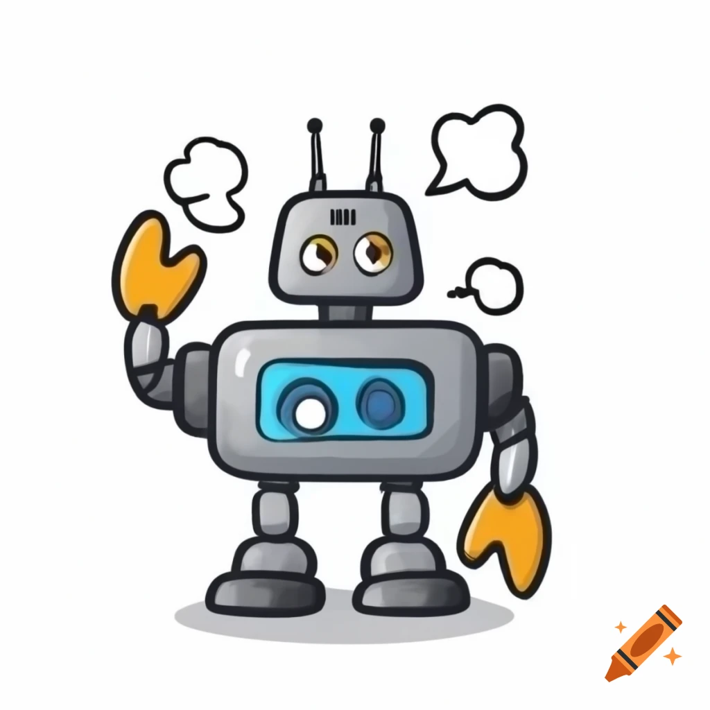 Stylized cartoon robot outline on white background, vector drawing