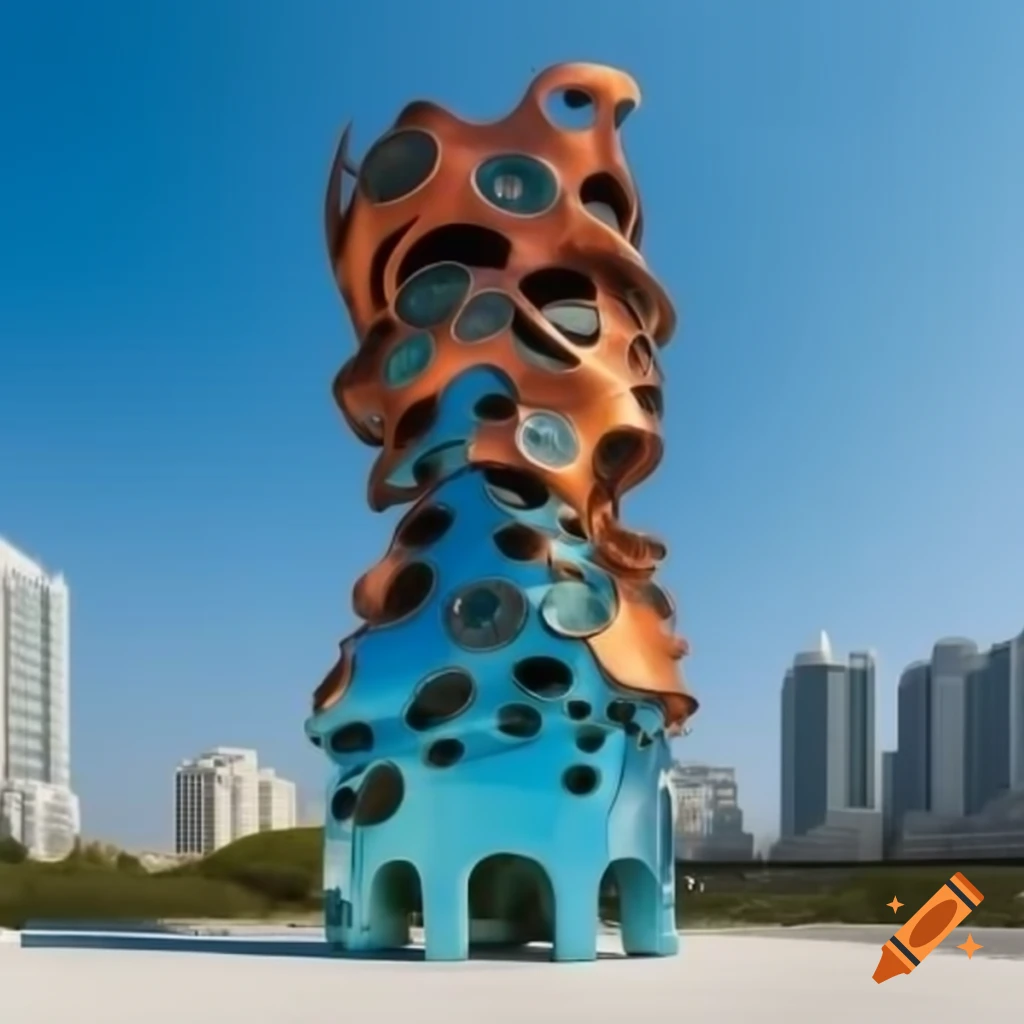 Surrealist sculpture of living skyscrapers symbolizing modern urban life