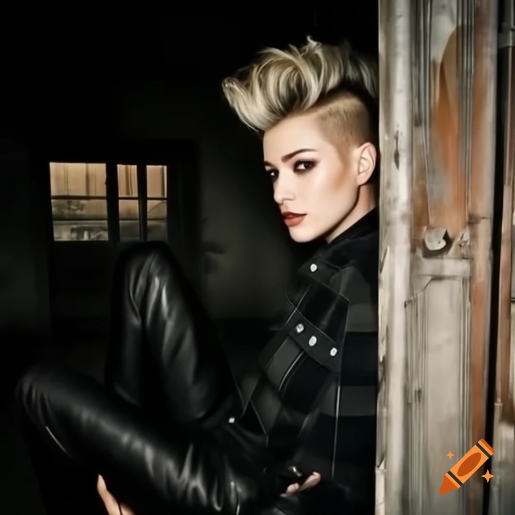 Punk rocker with mohawk hairstyle and plaid shirt in a derelict setting