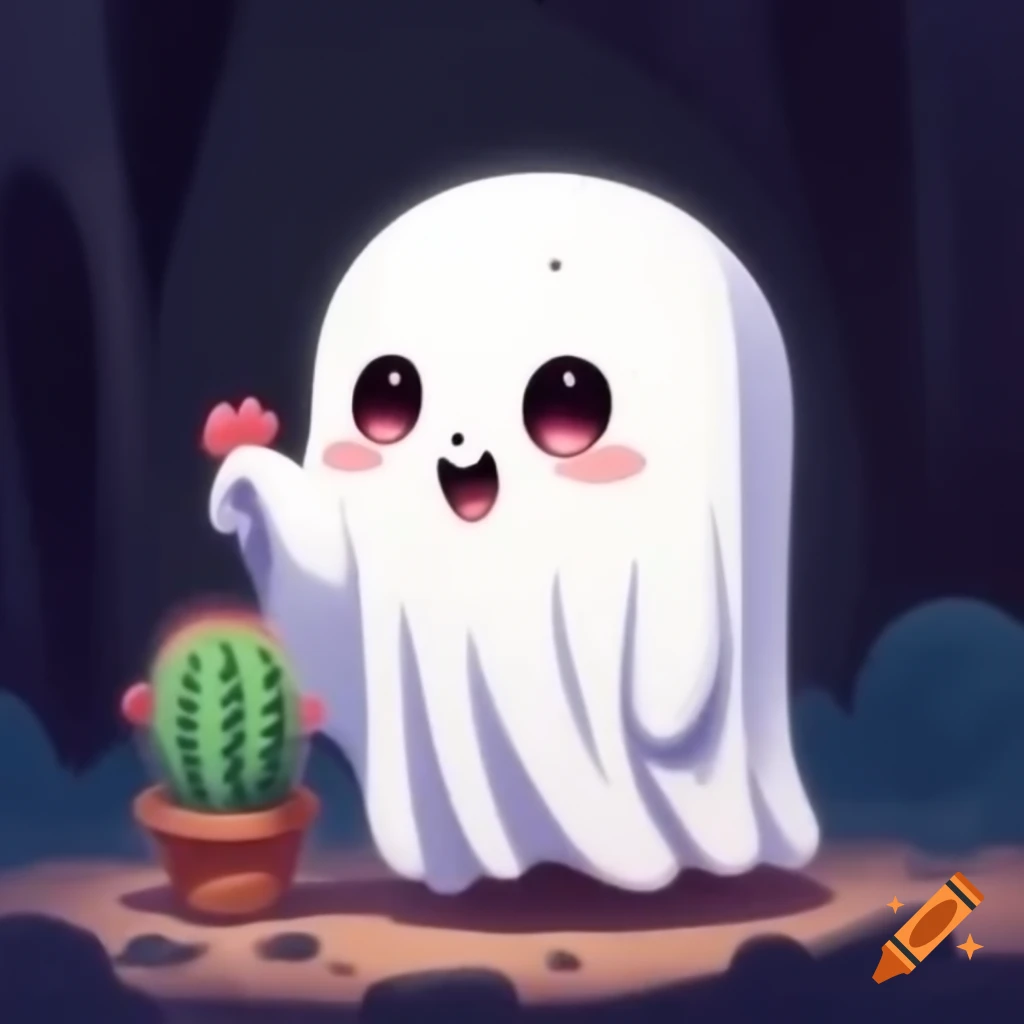 Cute ghost holding a cactus