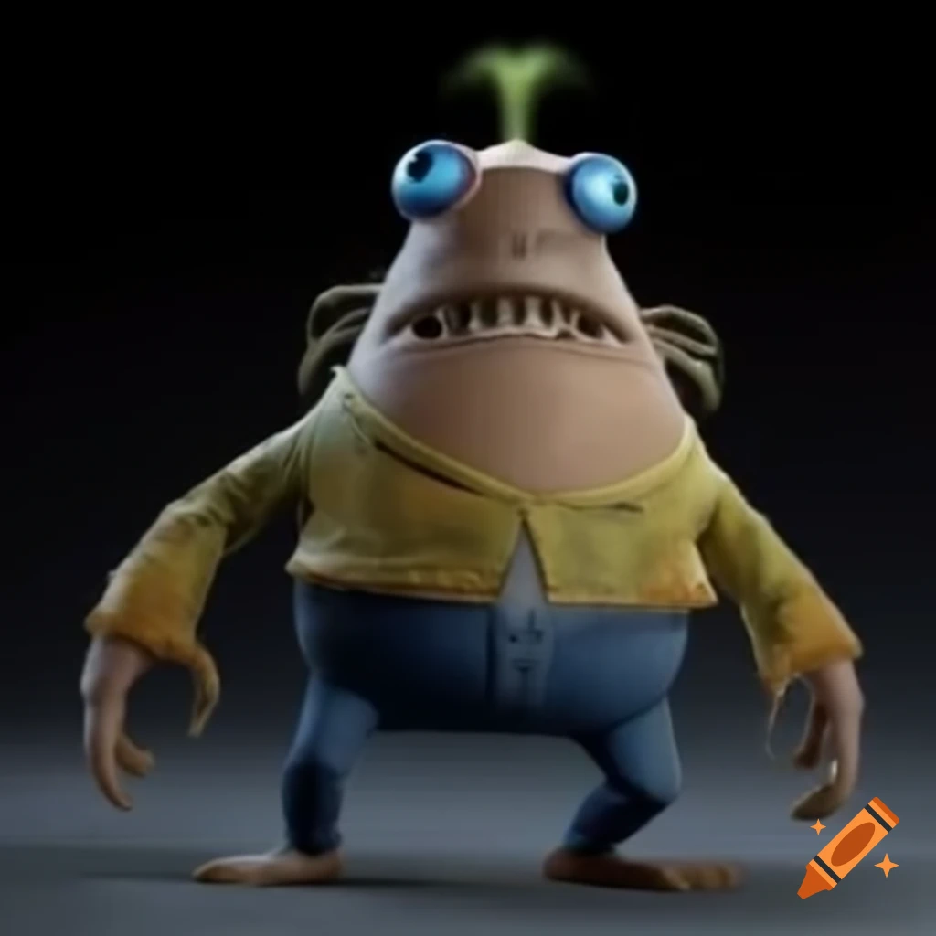 Famous extraterrestrial actor with a big head and square face looking into the camera