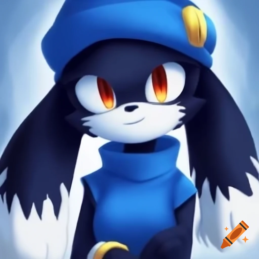 Character Klonoa in sleeveless blue turtleneck with crossed arms