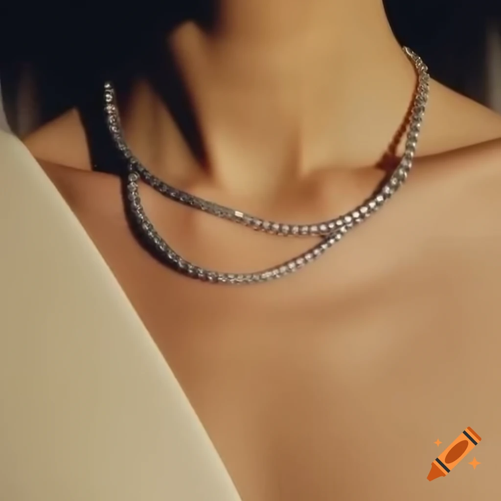 Beige silk fabric with silver necklace displayed
