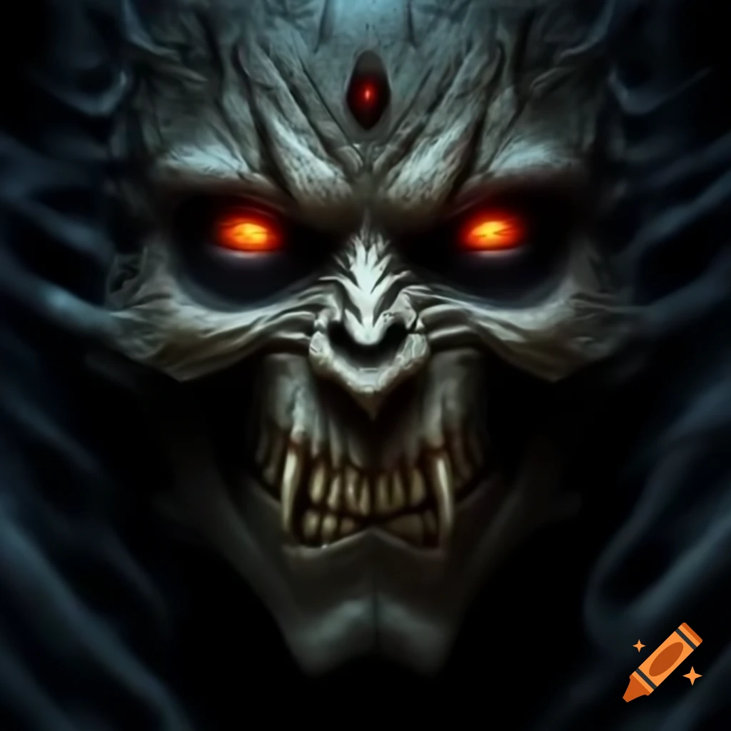 Dark fantasy depiction of an evil death face