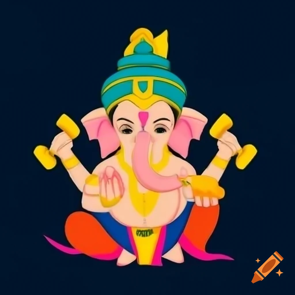 Creative depiction of Hindu god Ganesha lifting dumbbells in a professional style