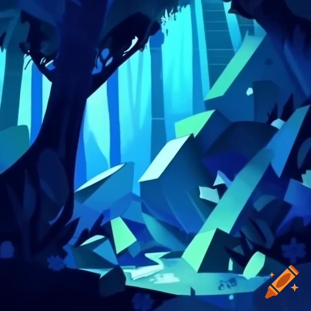 Ink illustration of enchanted forest with geometric forms and mechanical elements in Constructivism style