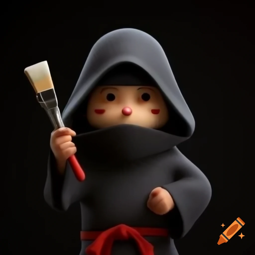 Ninja character holding a paintbrush, blending art and martial skills