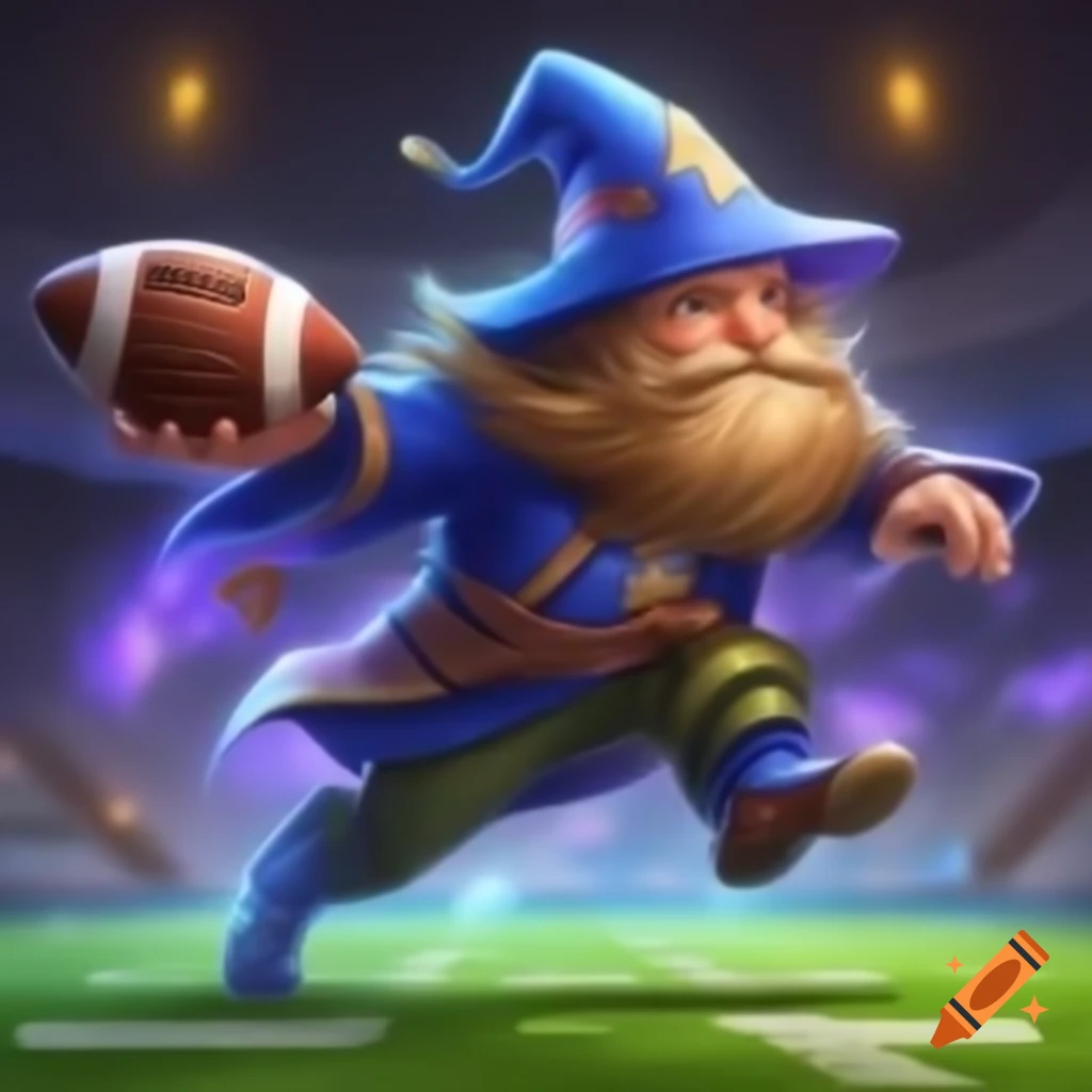 Magical wizard throwing American football, digital art