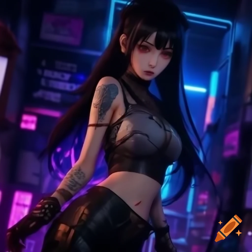 Punk-inspired young woman in dystopic fashion with black hair