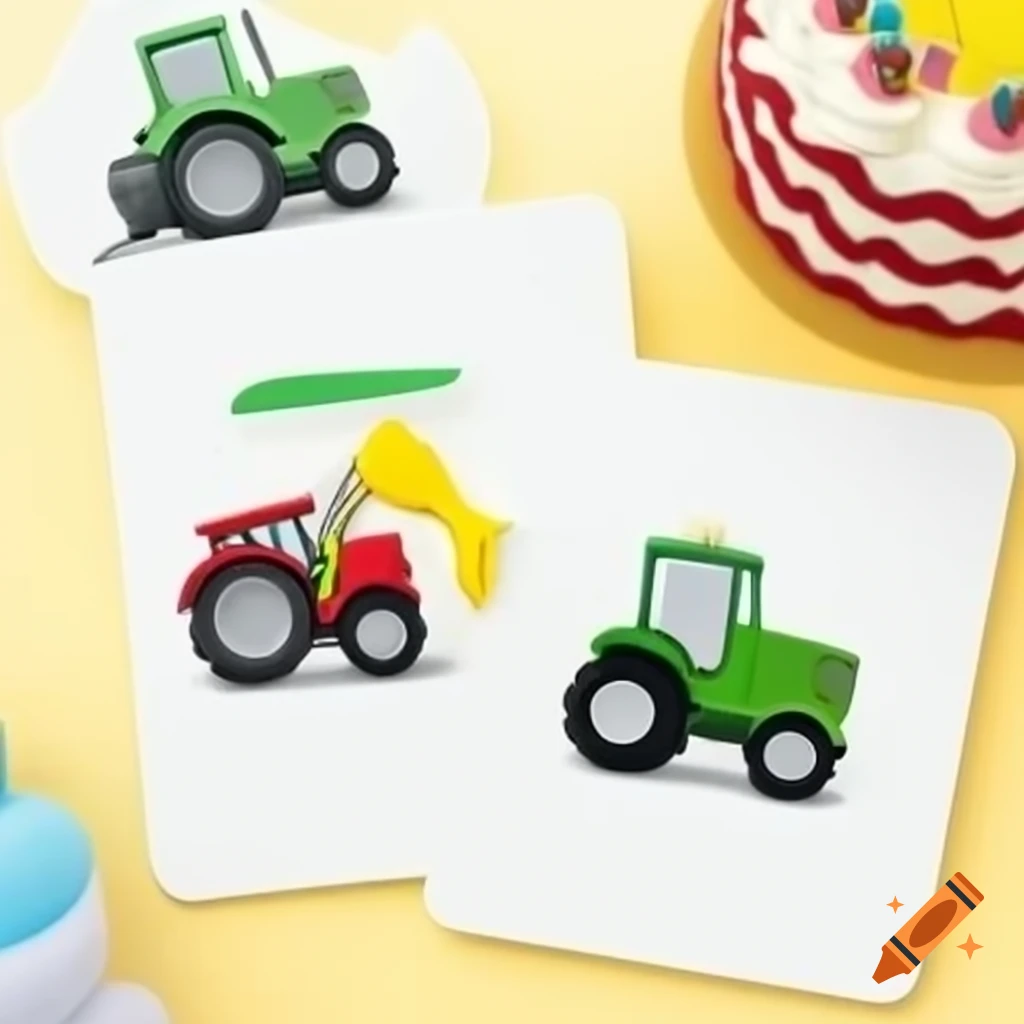Birthday cards for baby boys featuring tractor and birthday cake