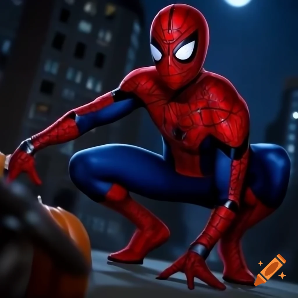 Spider-Man battling on a spooky Halloween night