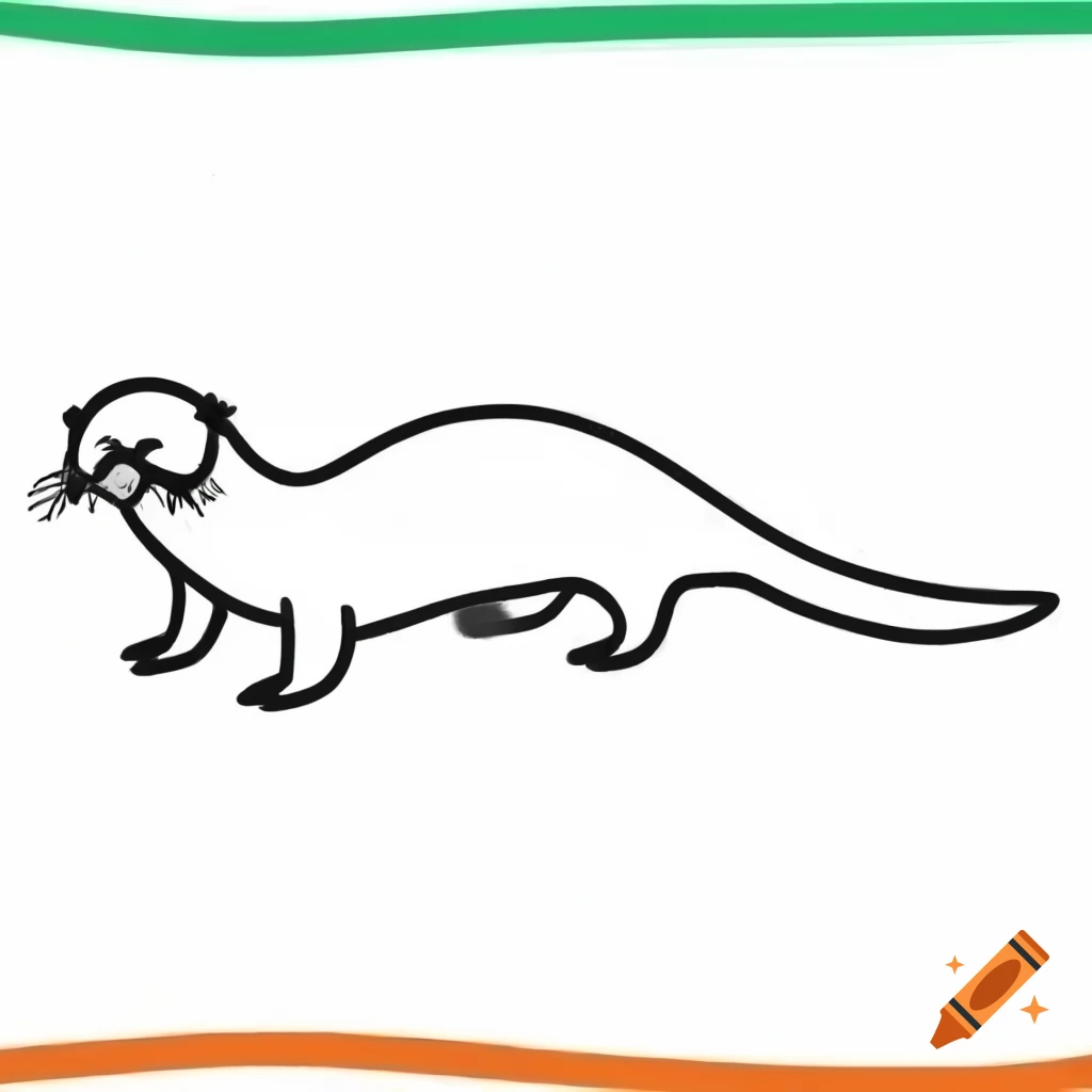 Minimalist black line drawing of an otter with orange and green accents