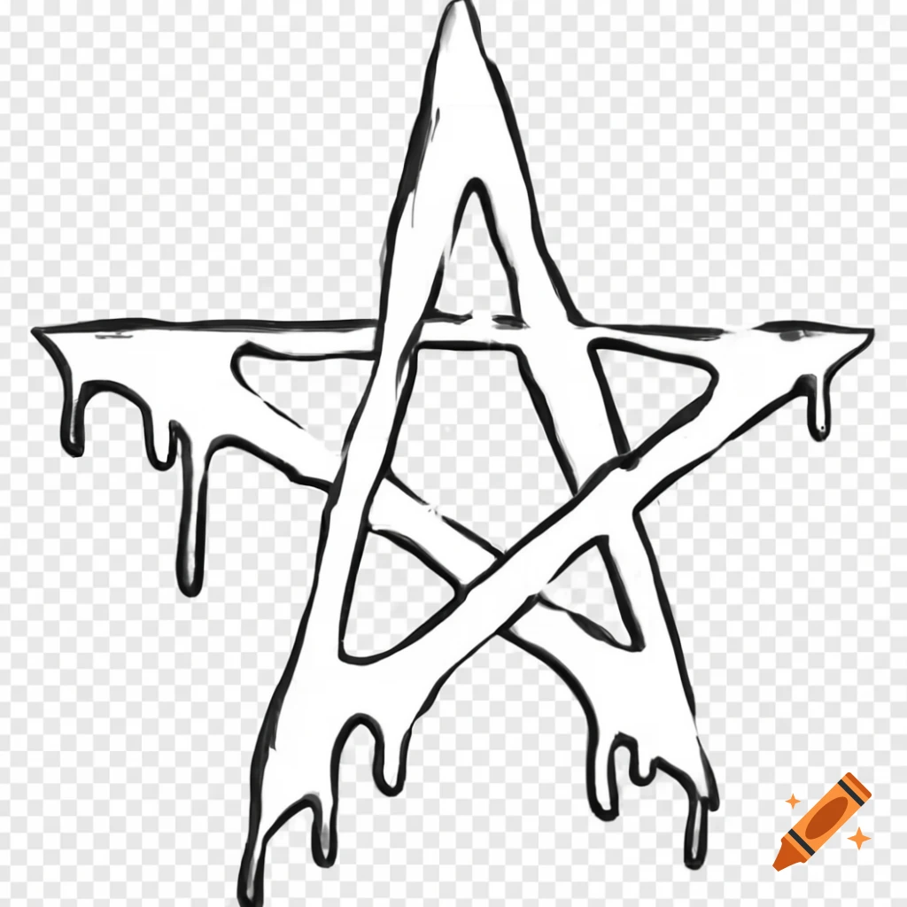 Clean drawn white pentagram with drips on transparent background