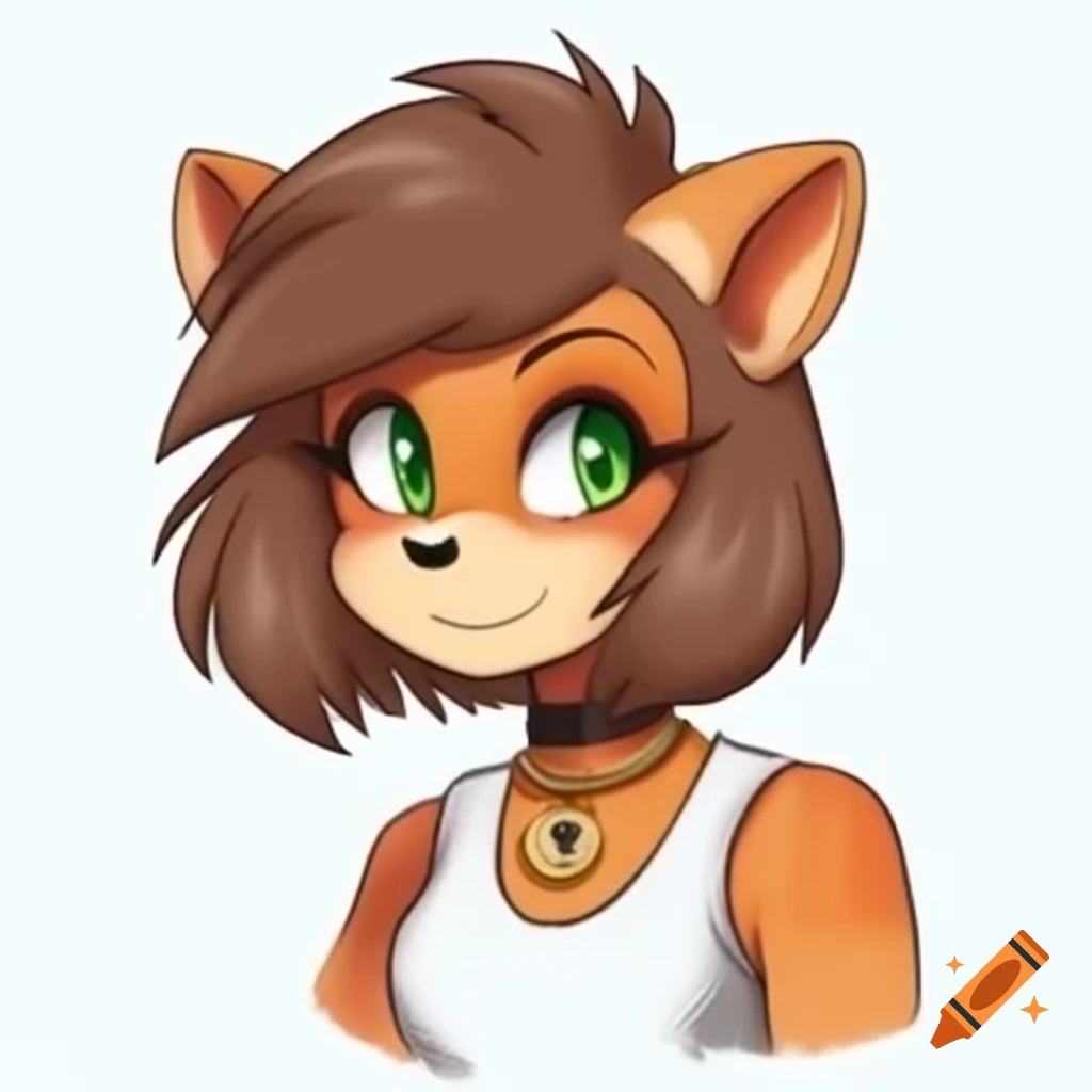 Sonic-style badger girl with brown fur, white tank top, and dog collar