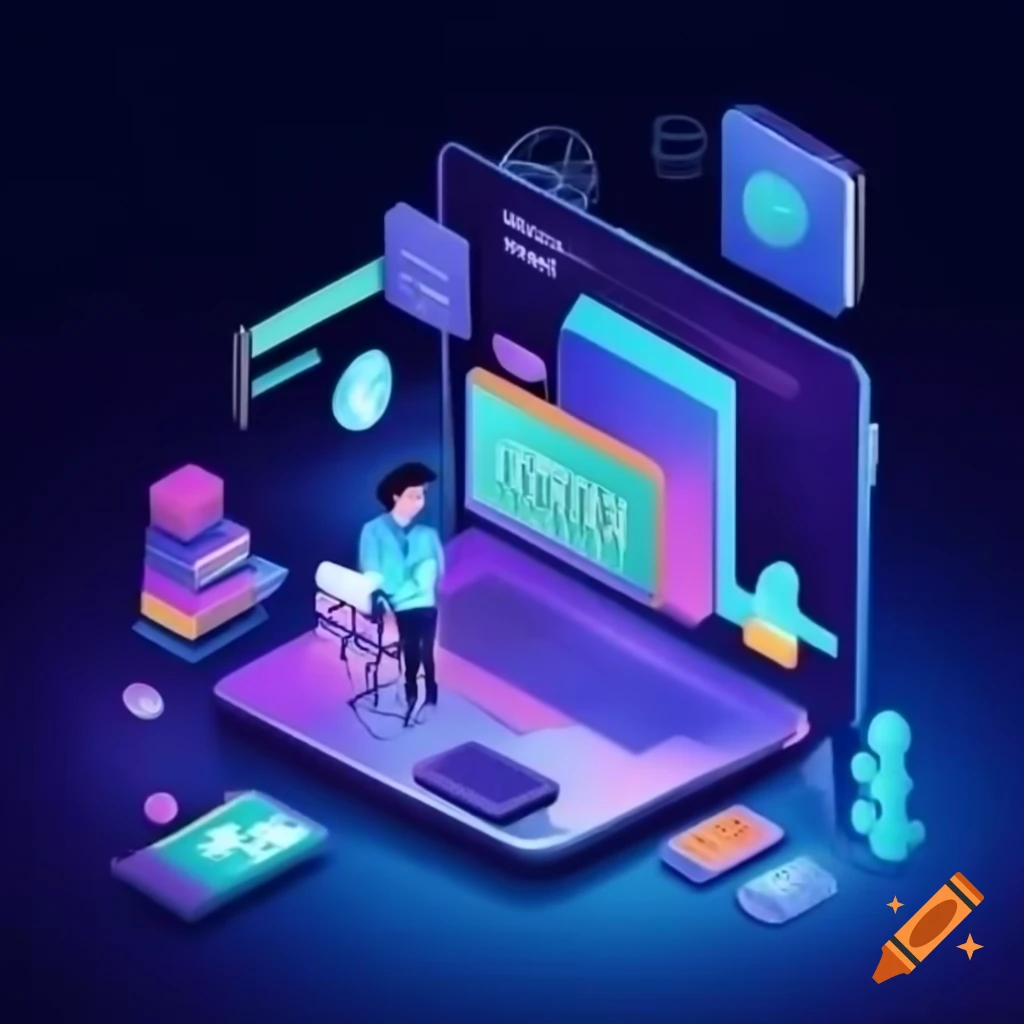 Digital learning concept with technology and education elements