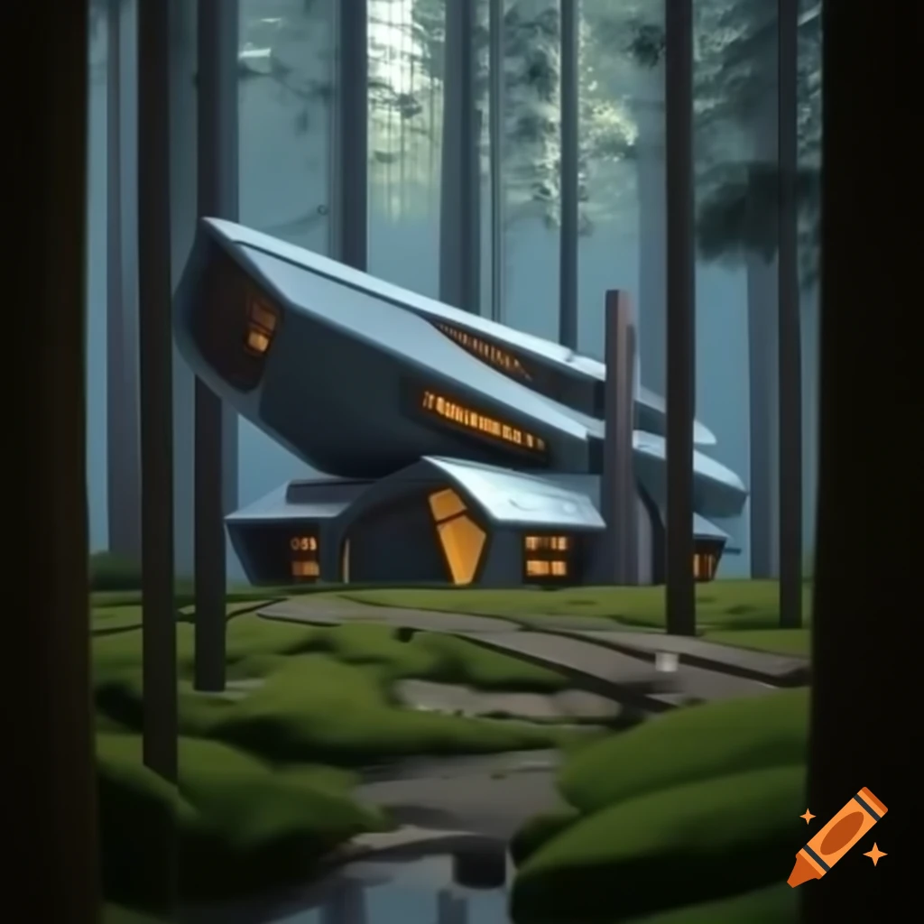 Futuristic house set in a forest environment