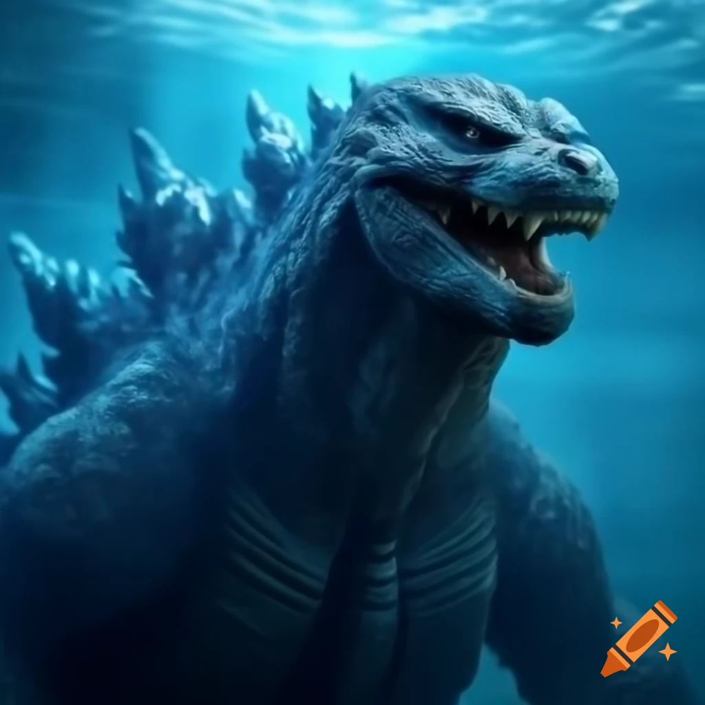 Godzilla swimming in the ocean