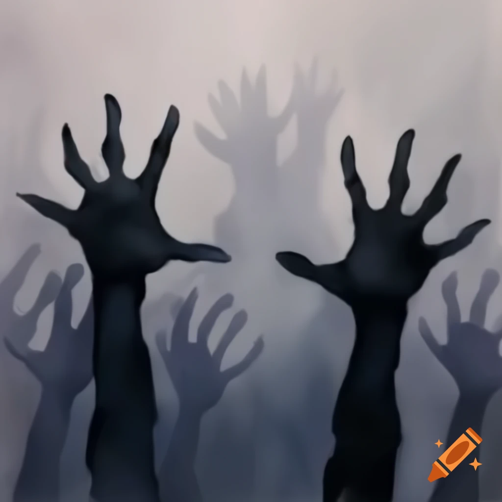 Silhouette of long dark monster hands reaching out, watercolor style