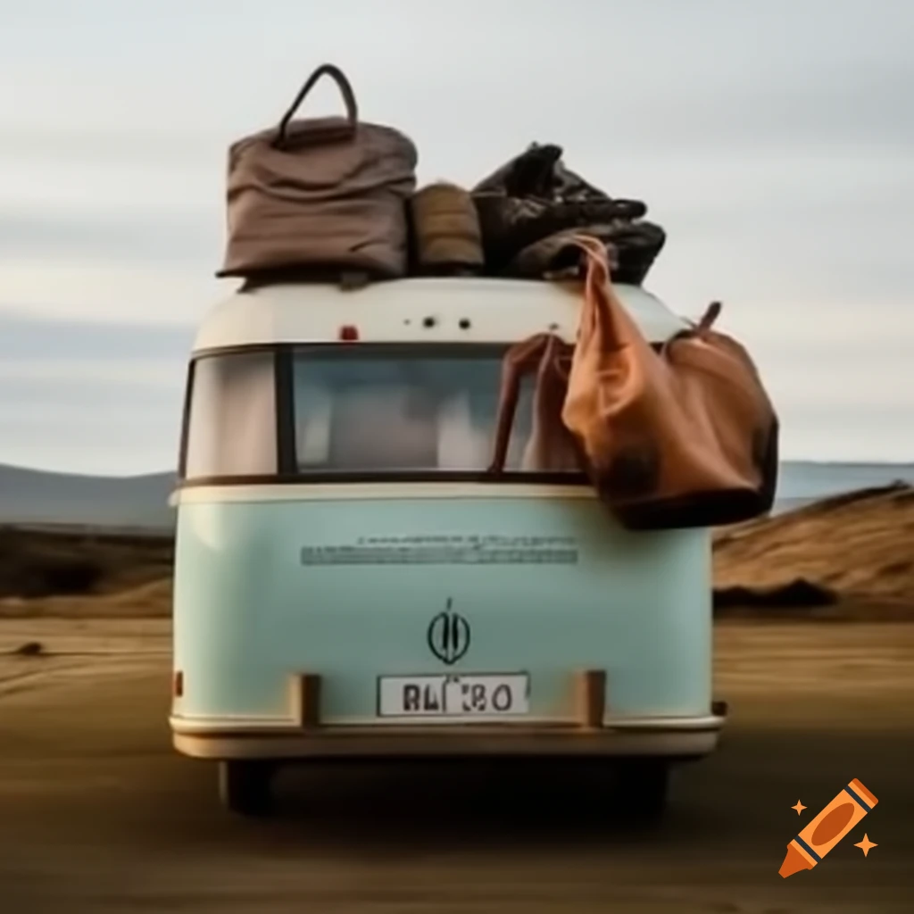 Caravan with bags on top, traveling scene