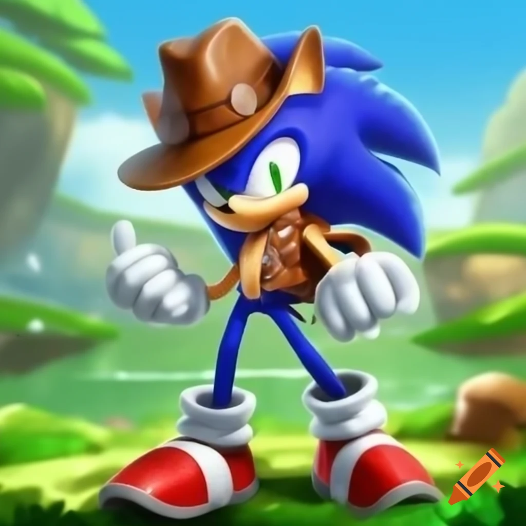 Sonic the Hedgehog in jeans and jacket in Sunny Green Hill Zone