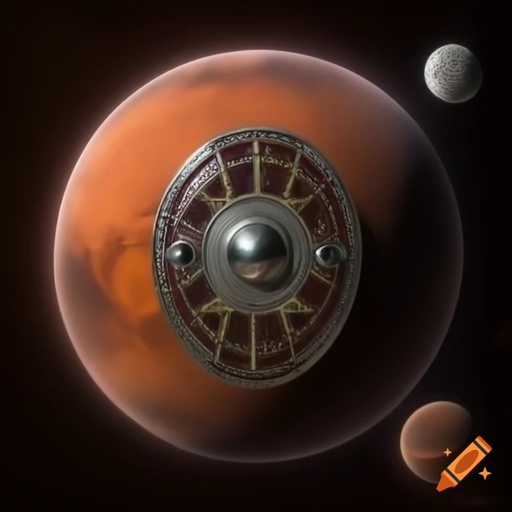 Photorealistic Roman shield centered on planet Mars