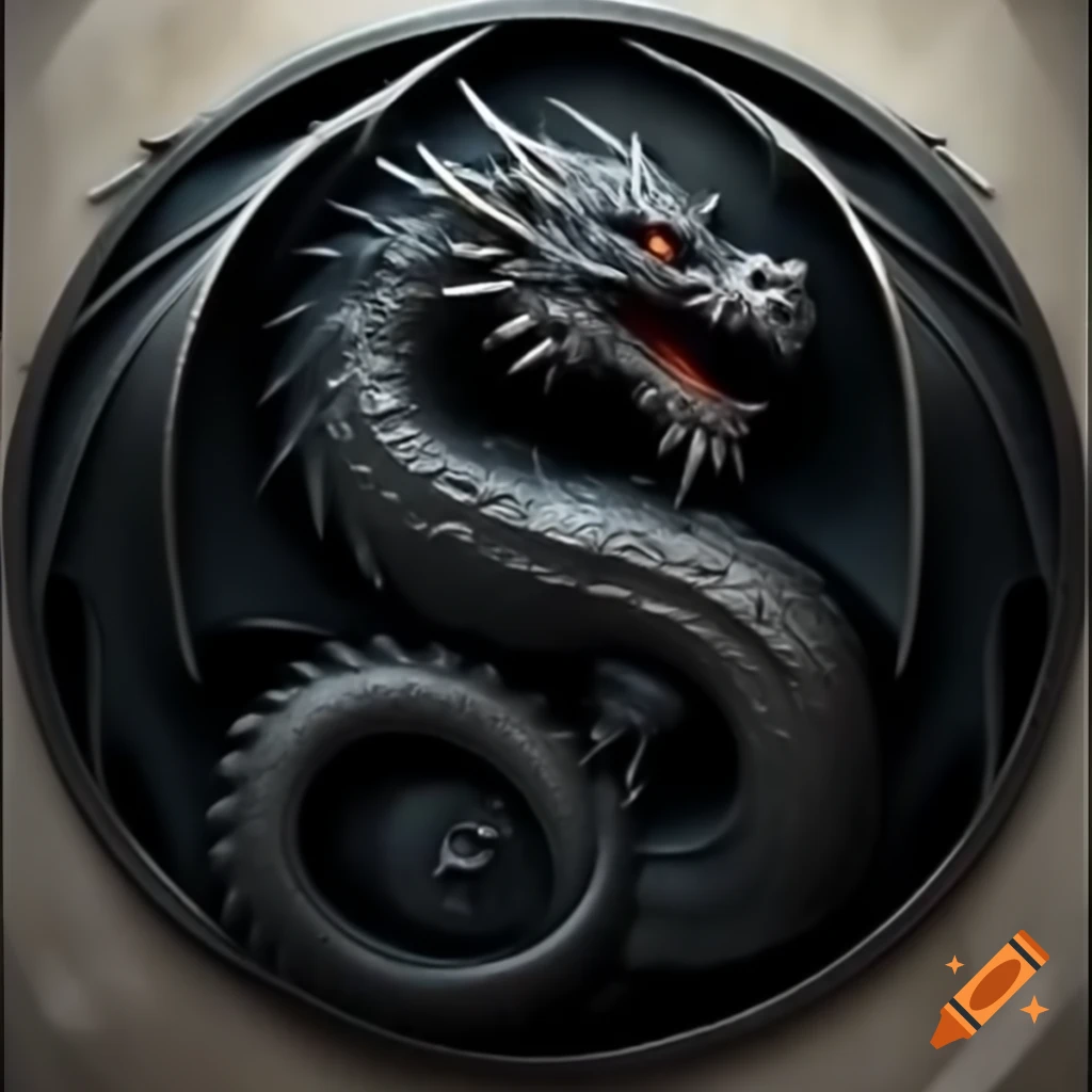 Dark silver dragon within a circular design