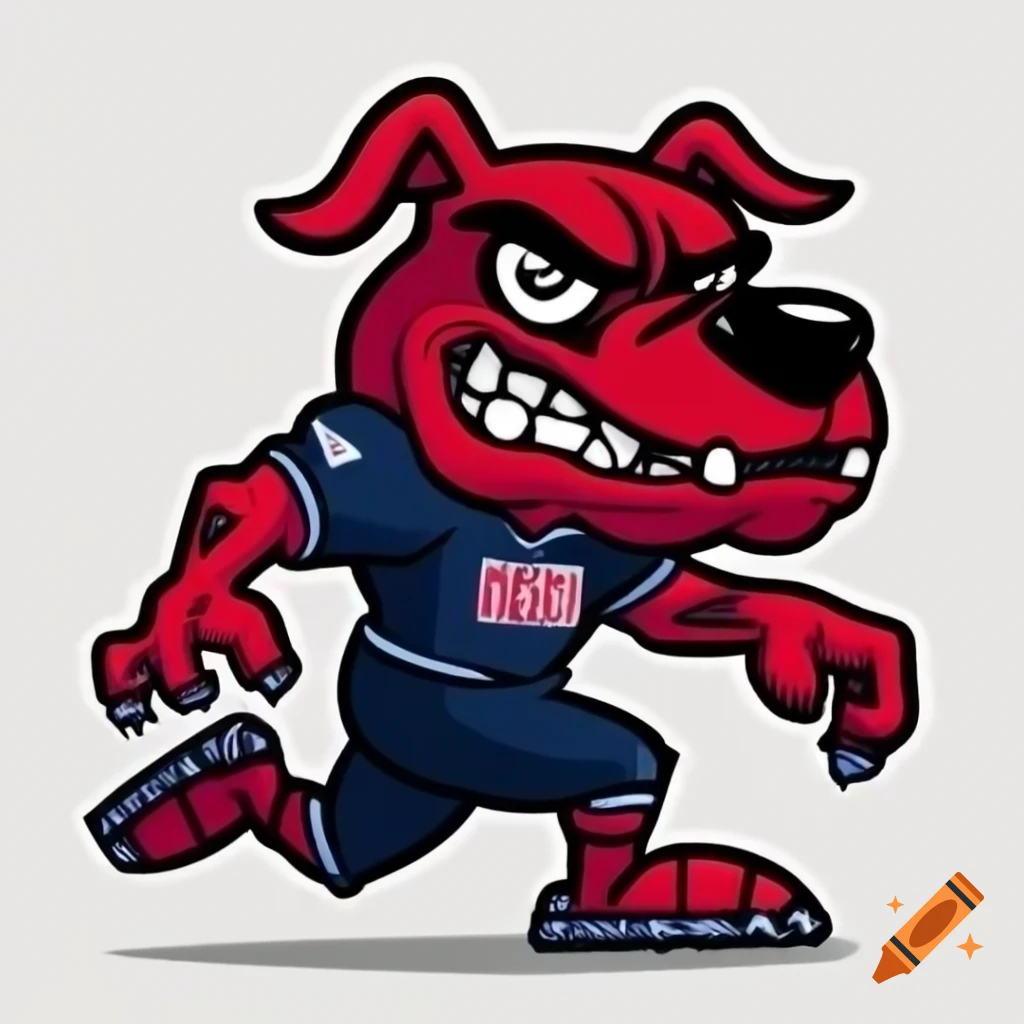 Cartoon Hell Hound with football and logo in dark red and black