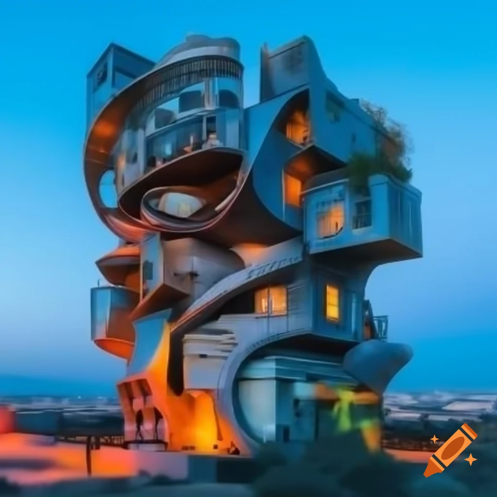 Surrealist sculpture of living skyscrapers symbolizing modern urban life