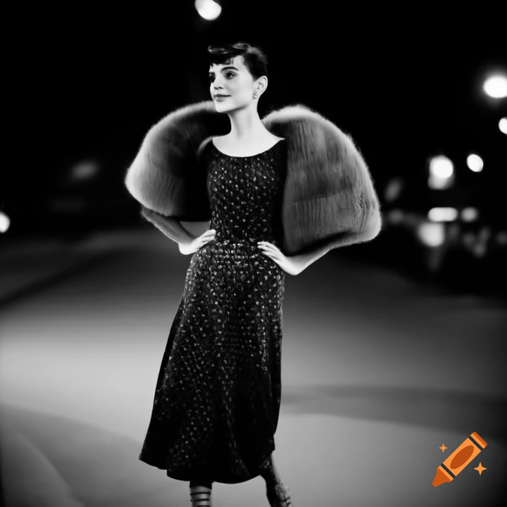 Young woman in luxurious evening dress with fluffy sleeves walking in Goiania