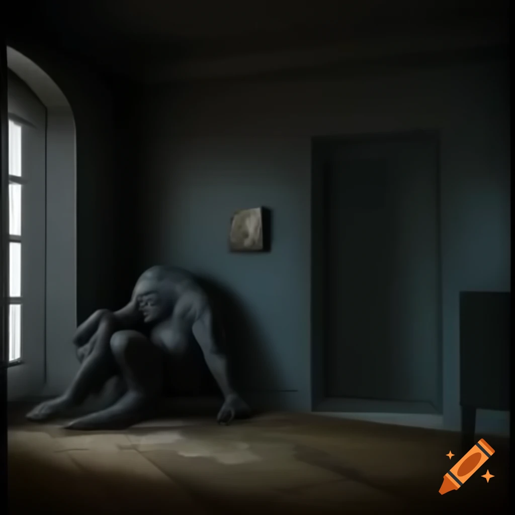 Realistic dark room with shadowy creature in the corner