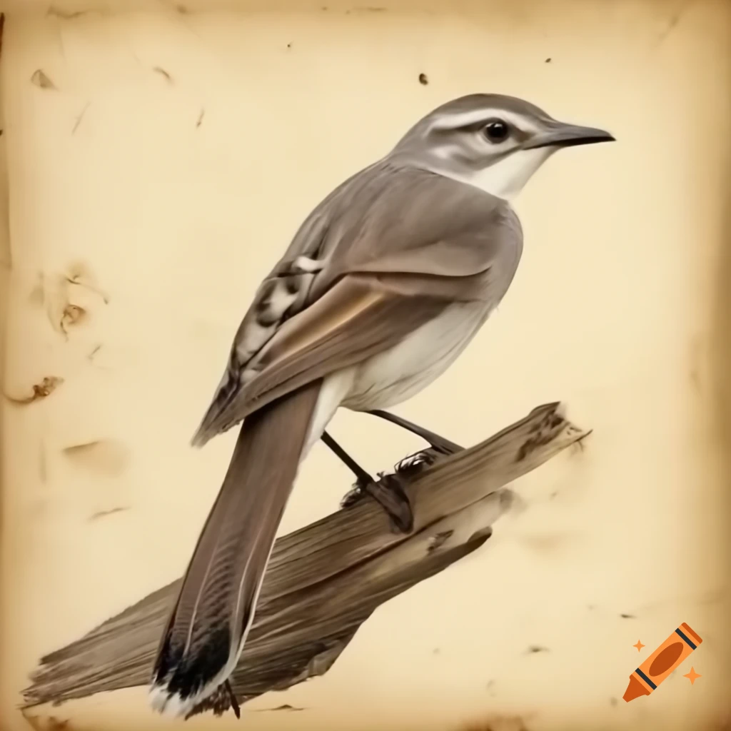 Bird illustrated in Wes Anderson style on old notebook paper